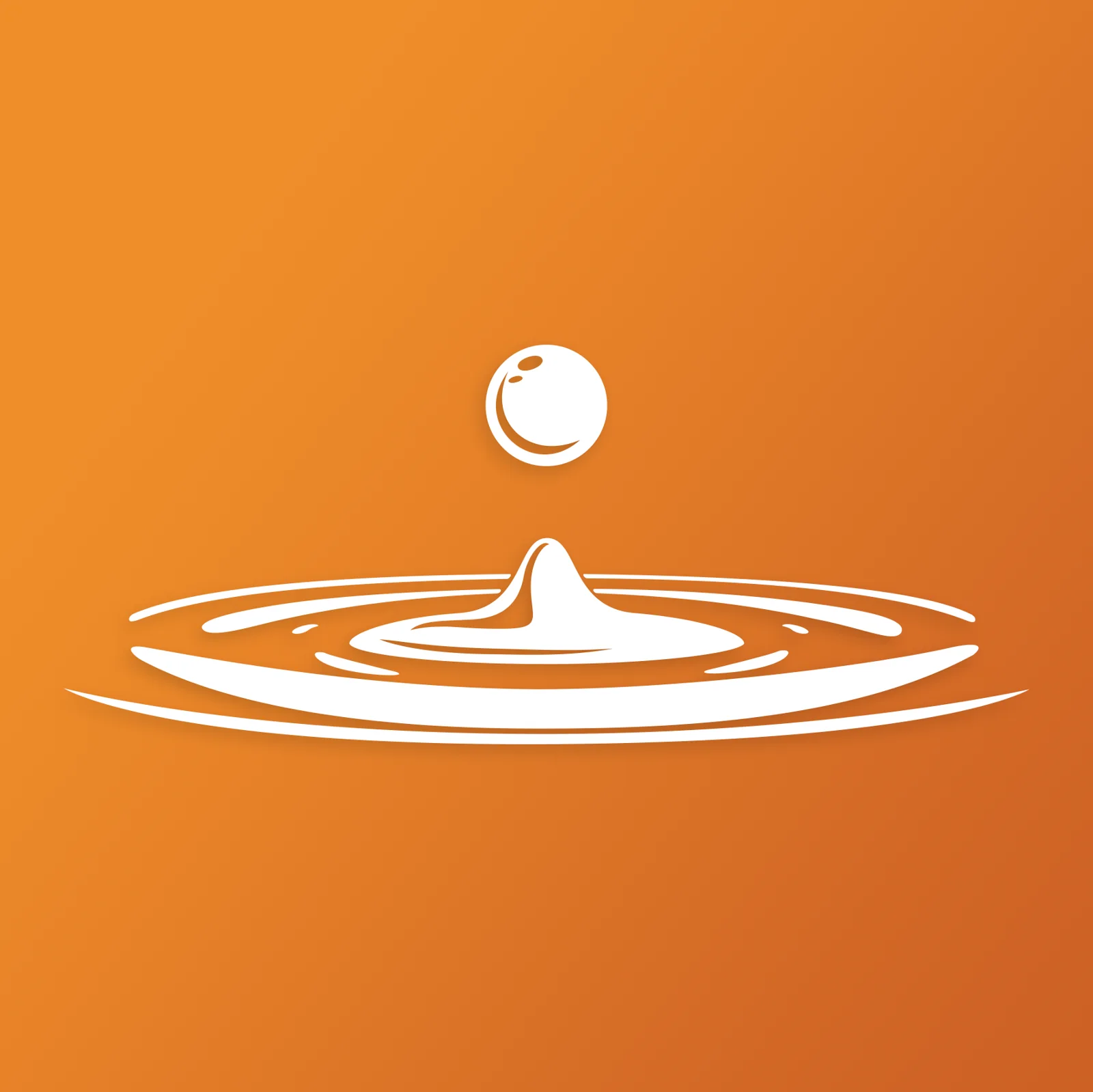 Il logo bianco di L’Essenziale: una goccia e cerchi sull’acqua, su fondo arancio.